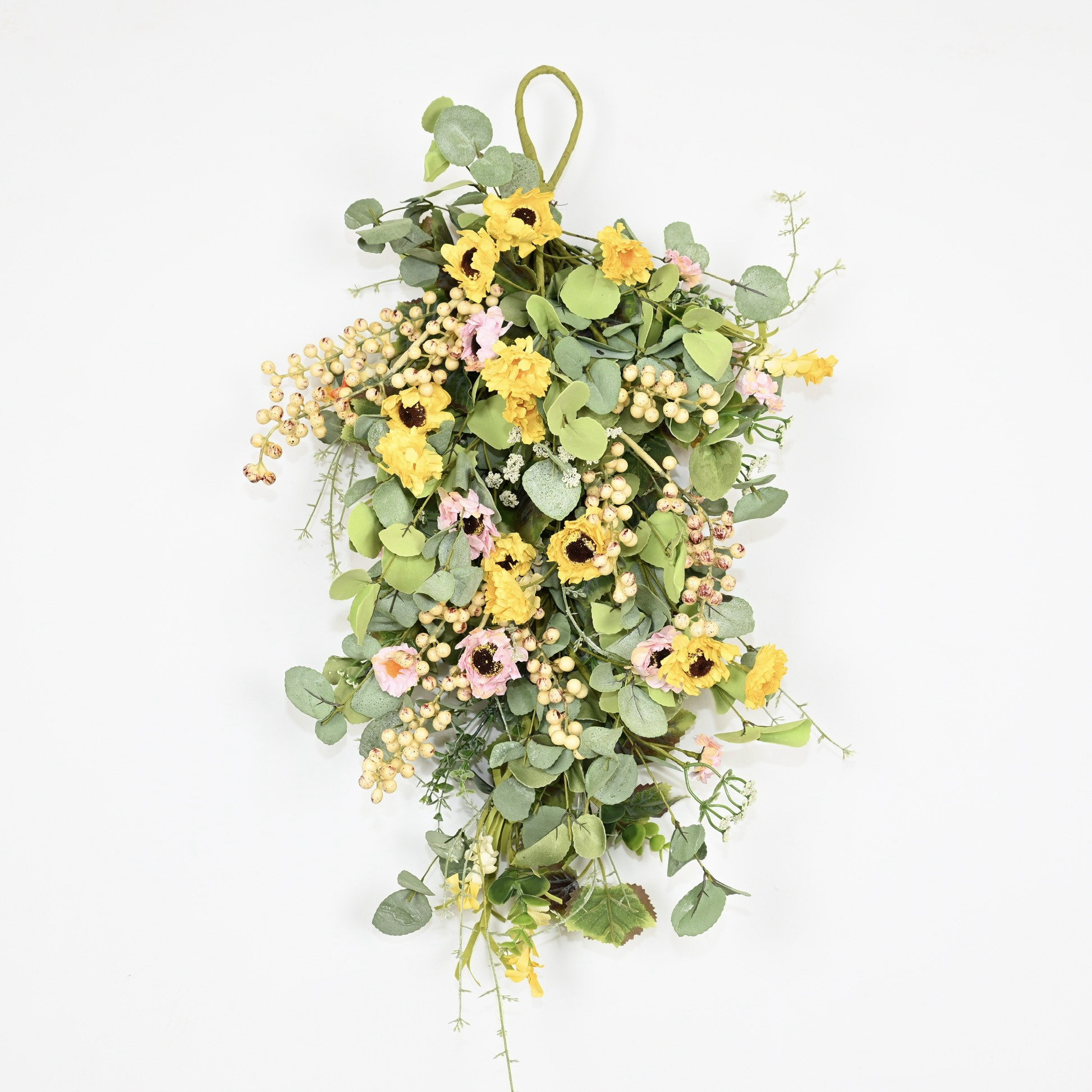 Primrue Faux Spring Summer Eucalyptus Berry Daisy Front Door Swag